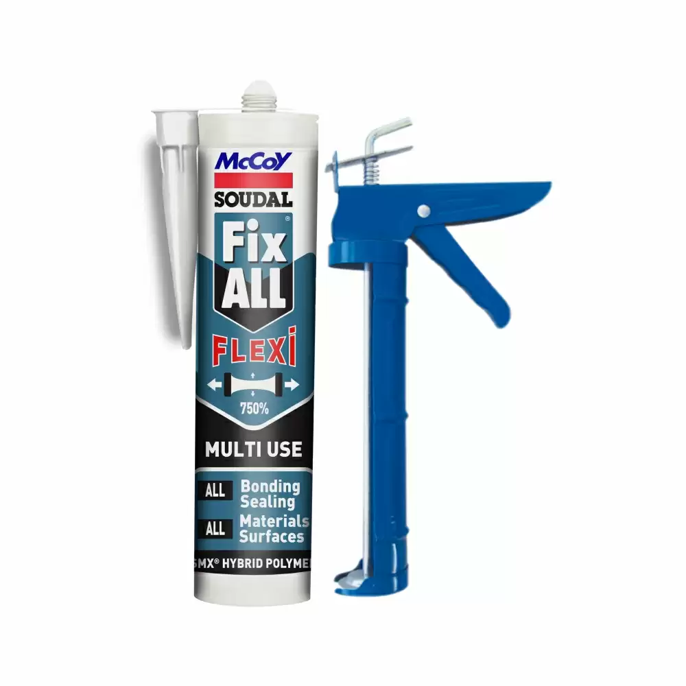 McCoy Soudal Fix All Flexi White Hybrid Sealant (425 g) With JM-108 DT Caulking Applicator Gun Combo Pack